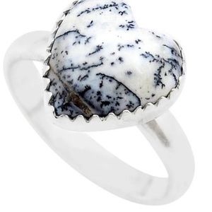 NIB- Sterling Silver White Dendrite Opal Heart Ring